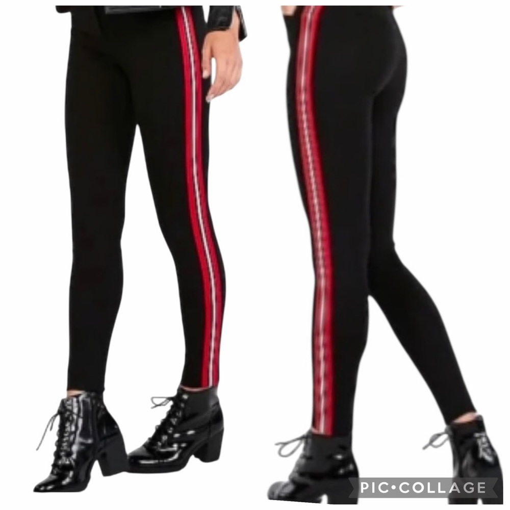 EXPRESS/WOMEN'S/Black-Red/Racing Stripe Skinny Mid Rise Stretch Pants/Size: 12R
